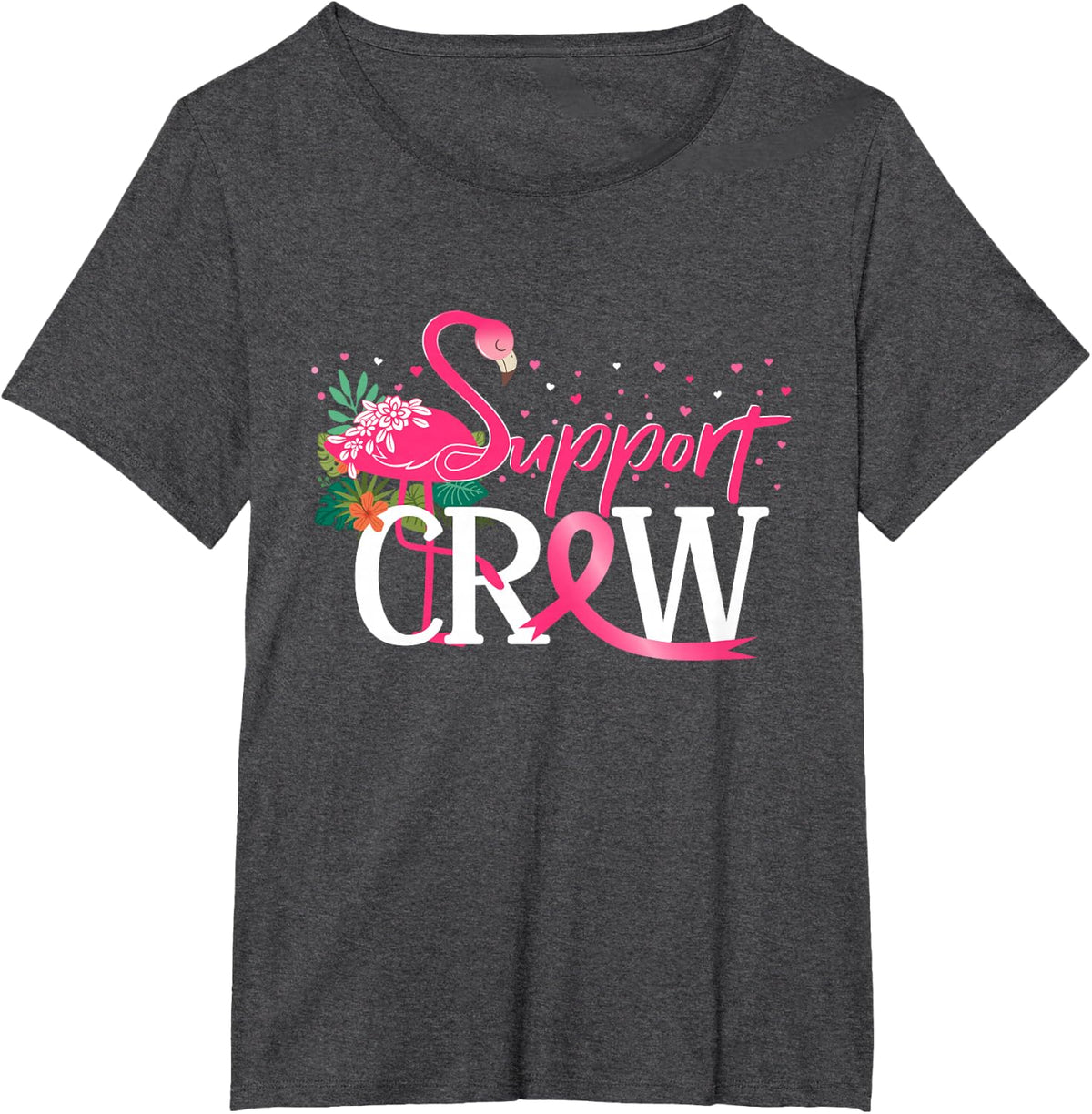 Warrior Support Crew Flamingo Breast Cancer Awareness T-Shirt - Dark Heather Grey