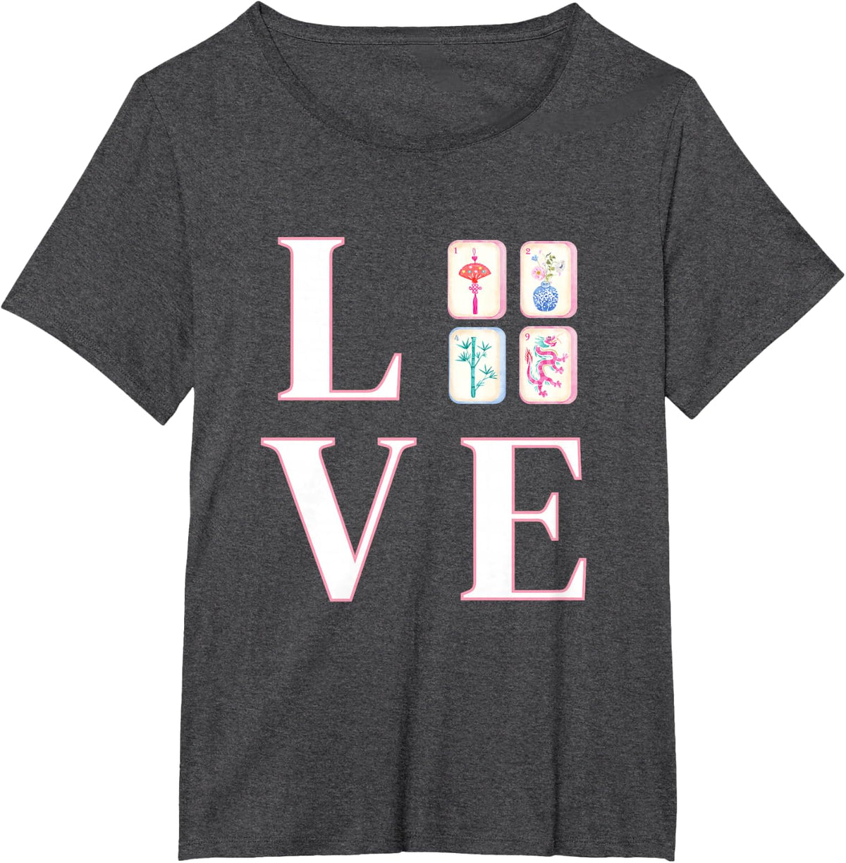 I Love Mahjong Tiles Mah Jongg Player Chinese Game T-Shirt - Dark Heather Grey
