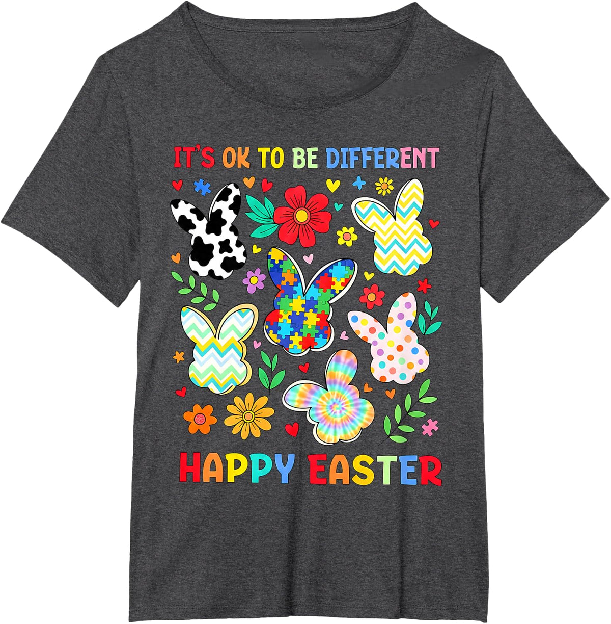 Happy Easter Autism Awareness Puzzle Bunny Spring Easter Day T-Shirt - Dark Heather Grey