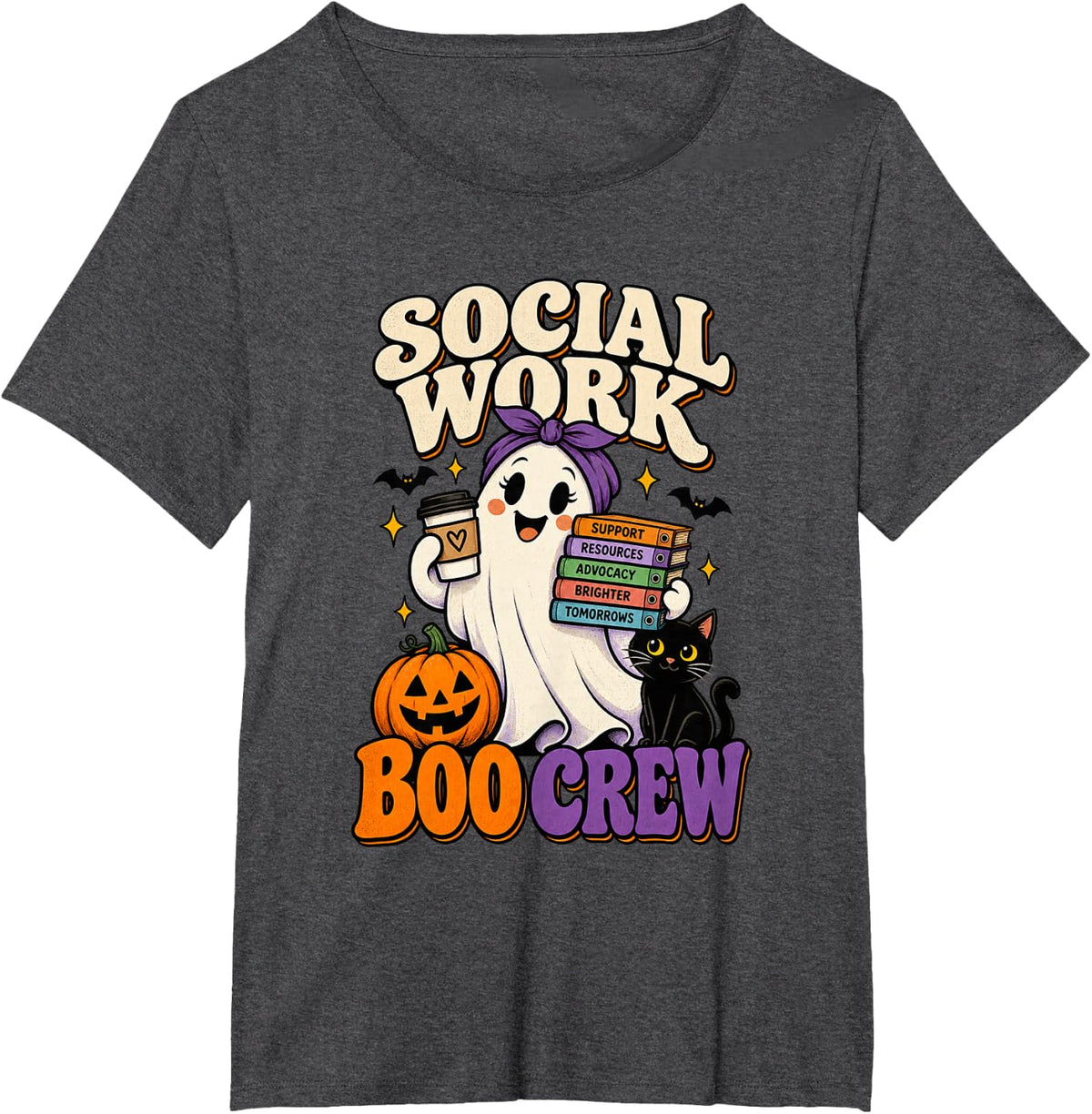 Social Work Halloween Boo Crew Support Advocate T-Shirt - Dark Heather Grey
