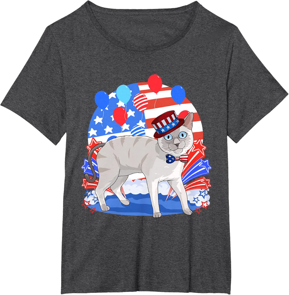 Blue Point Siamese Merica 4th of July American Patriotic T-Shirt - Dark Heather Grey