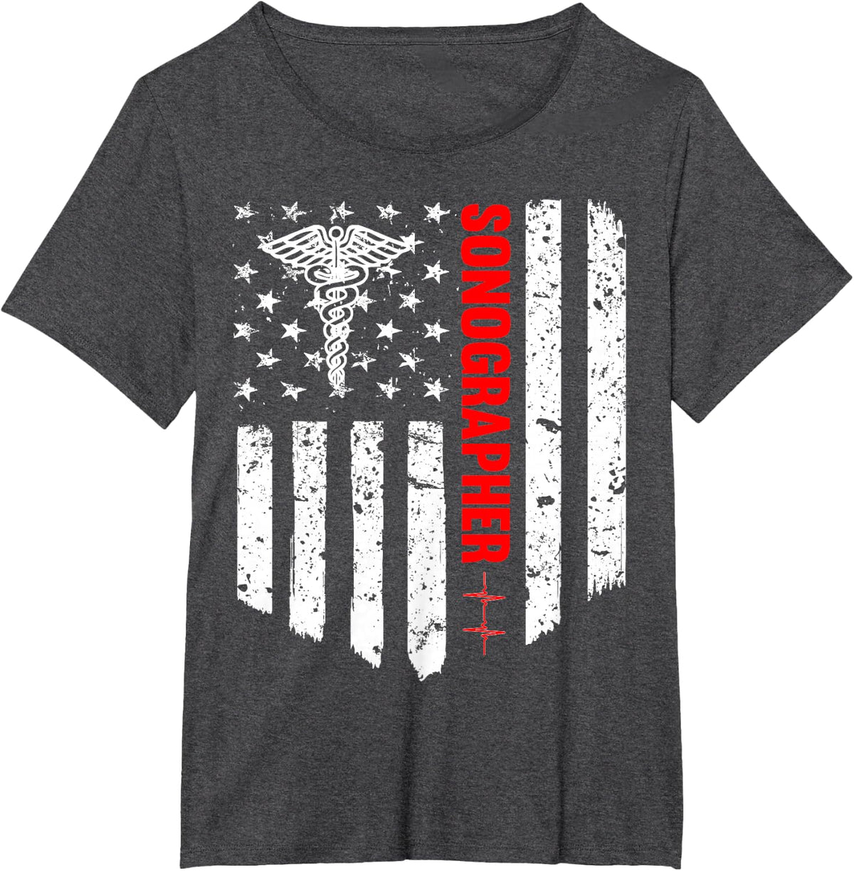 Sonographer American Flag Patriotic Medicine Gift Women Men T-Shirt - Dark Heather Grey