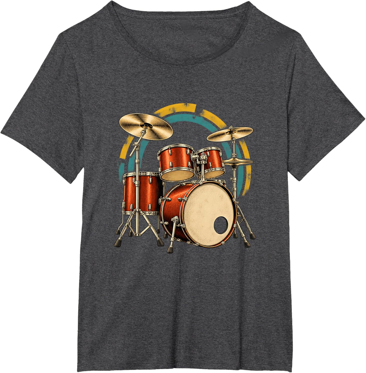 Retro Acoustic Drum Kit Percussion Music Art T-Shirt - Dark Heather Grey