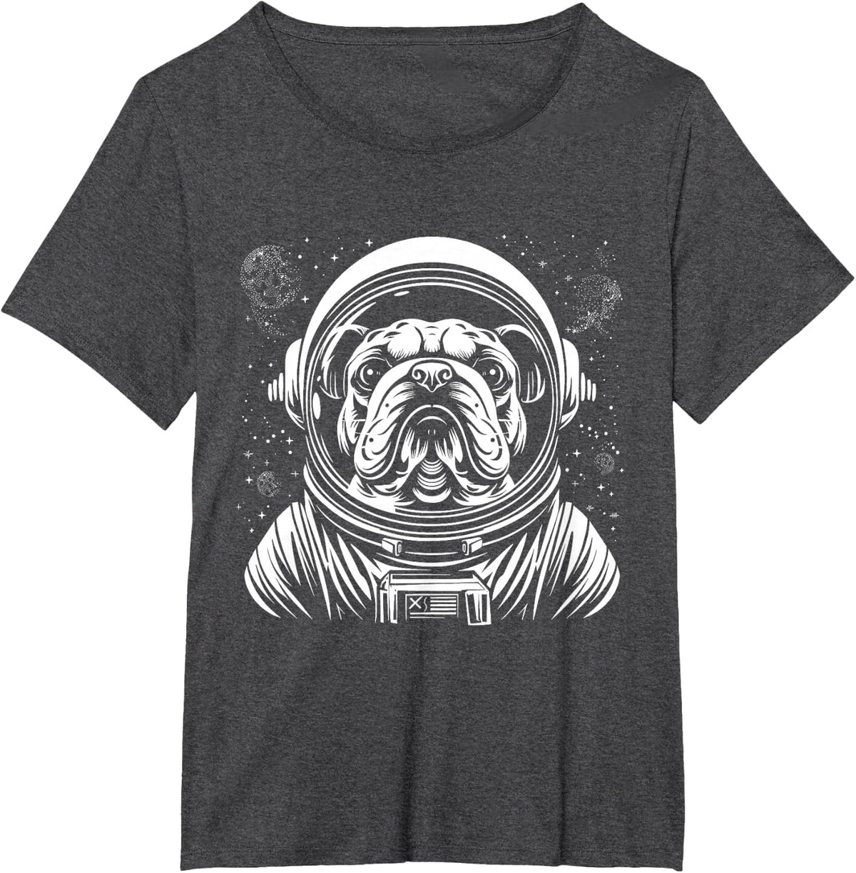 Bulldog Astronaut Funny Cute Dog Space Suit T-Shirt - Dark Heather Grey