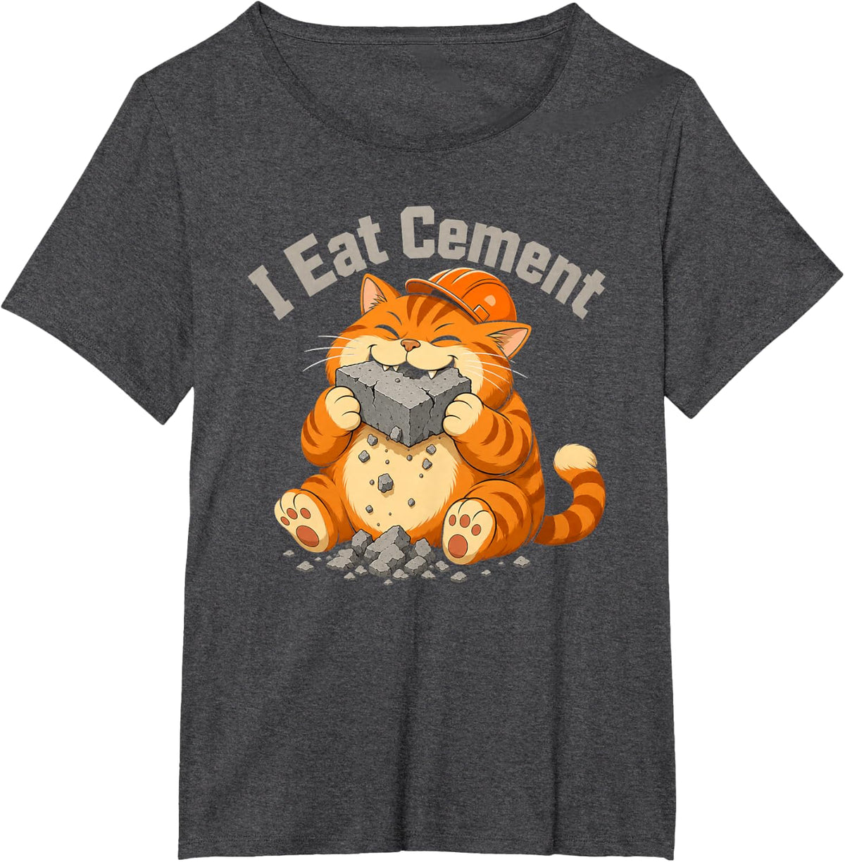 I Eat Cement Orange Tabby Cat Hard Hat Construction T-Shirt - Dark Heather Grey