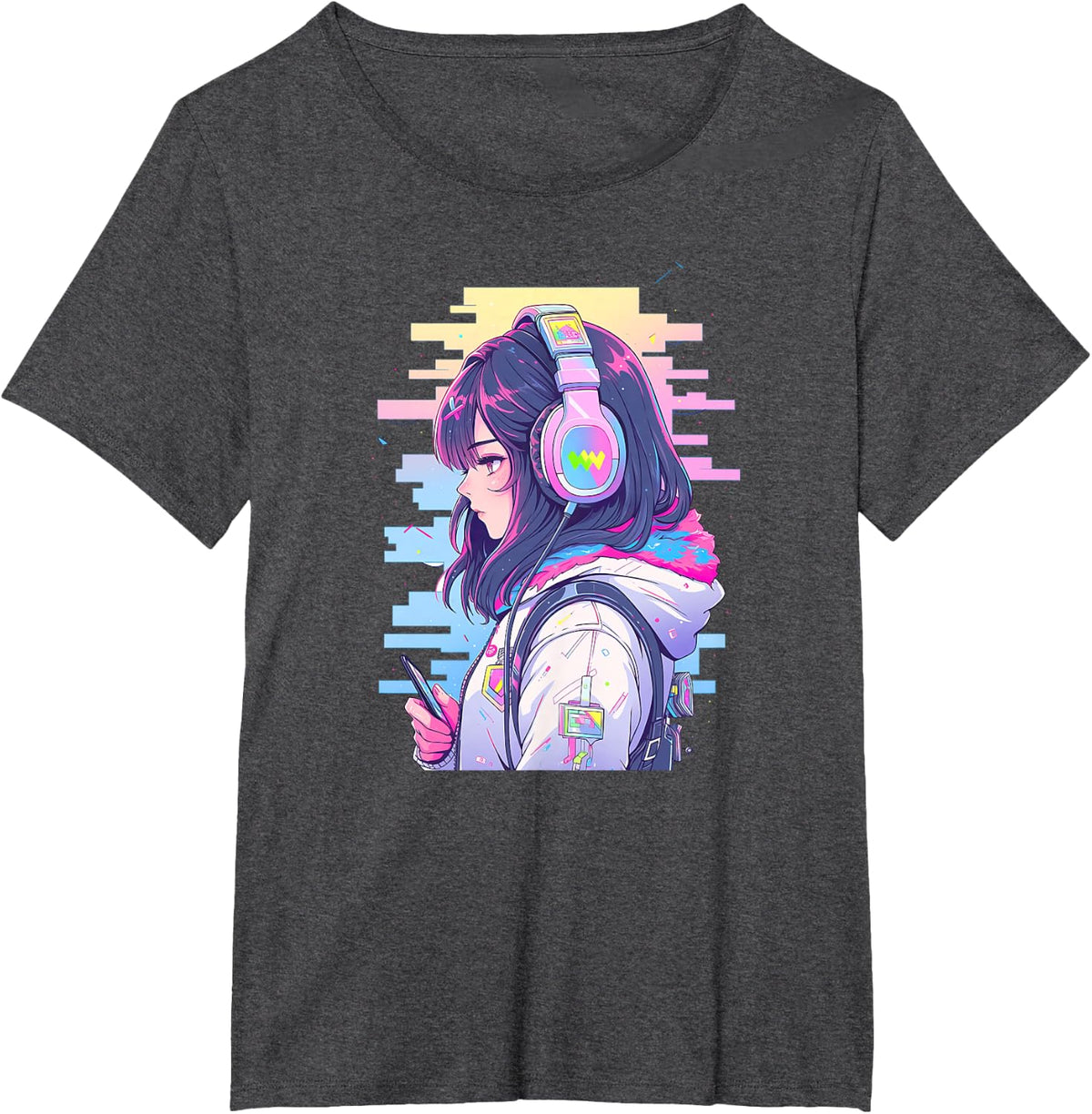 Gamer Girl Funny Pastel Japan Anime Streamer Japanese T-Shirt - Dark Heather Grey