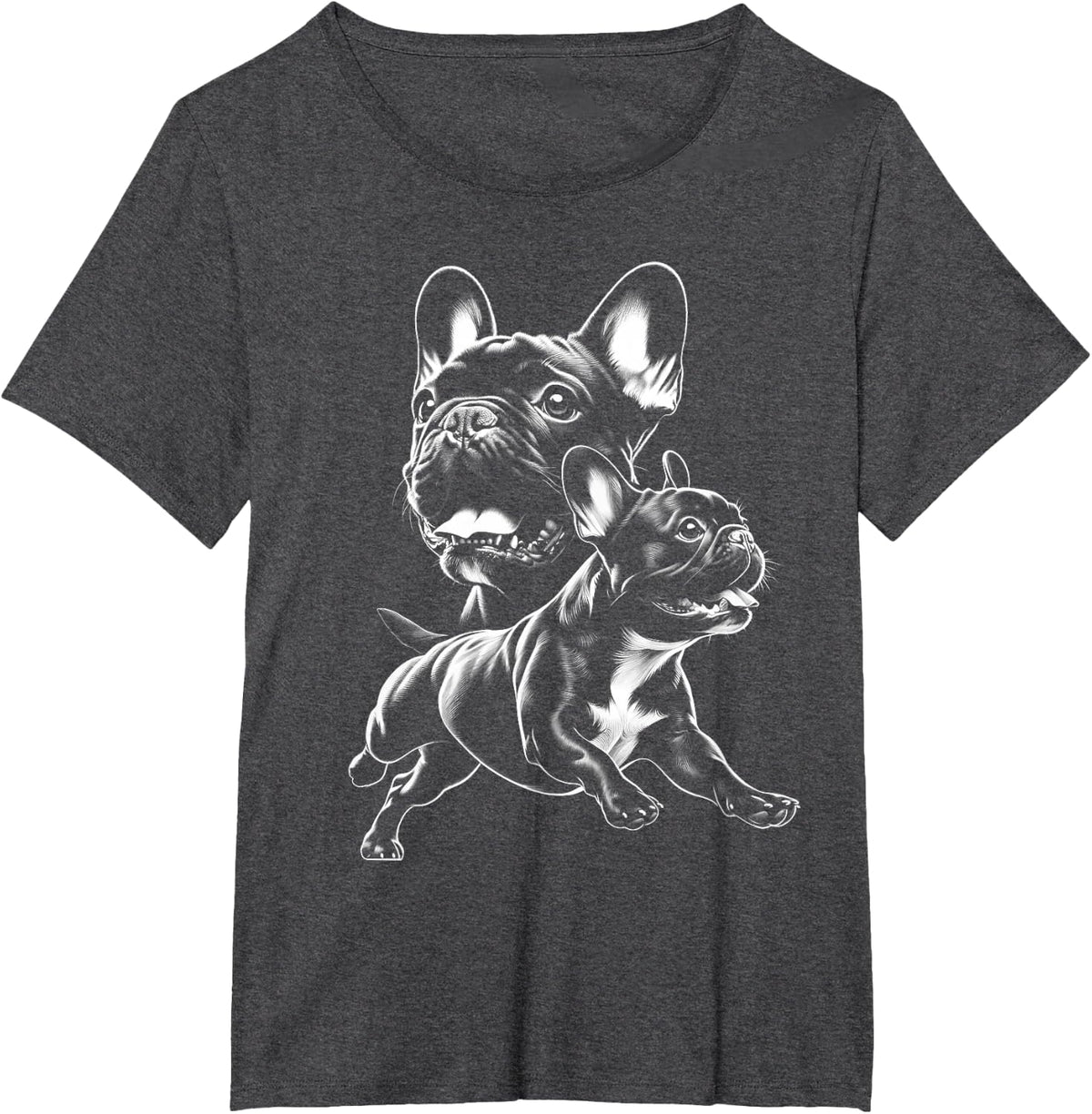Cute French Bulldog in Cool Drawing Style T-Shirt - Dark Heather Grey