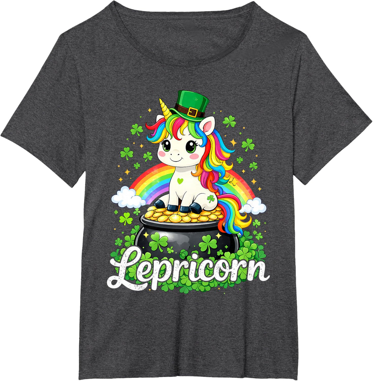 St Patricks Day Cute Unicorn Lepricorn St Pattys Girls Kids T-Shirt - Dark Heather Grey
