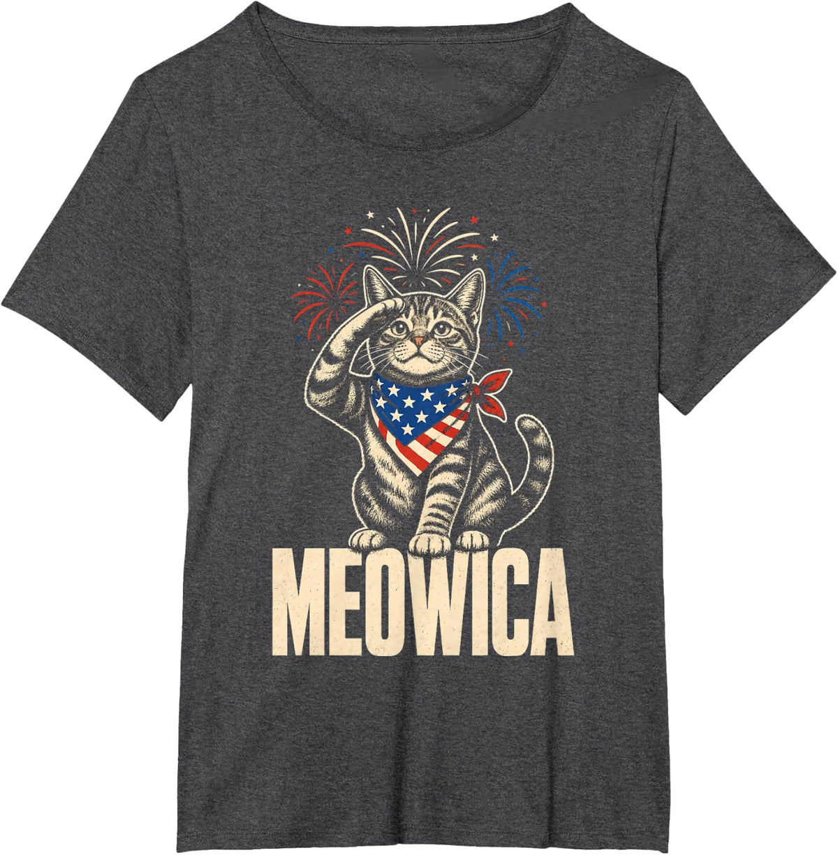 Funny Patriotic Cat Meowica 4th of July American Flag T-Shirt - Dark Heather Grey