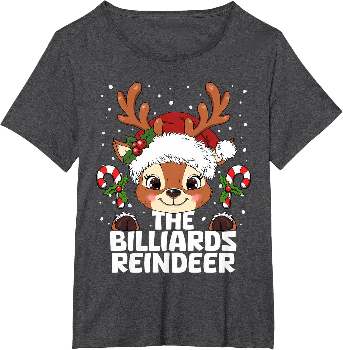 Billiards Reindeer Matching Christmas T-Shirt - Dark Heather Grey