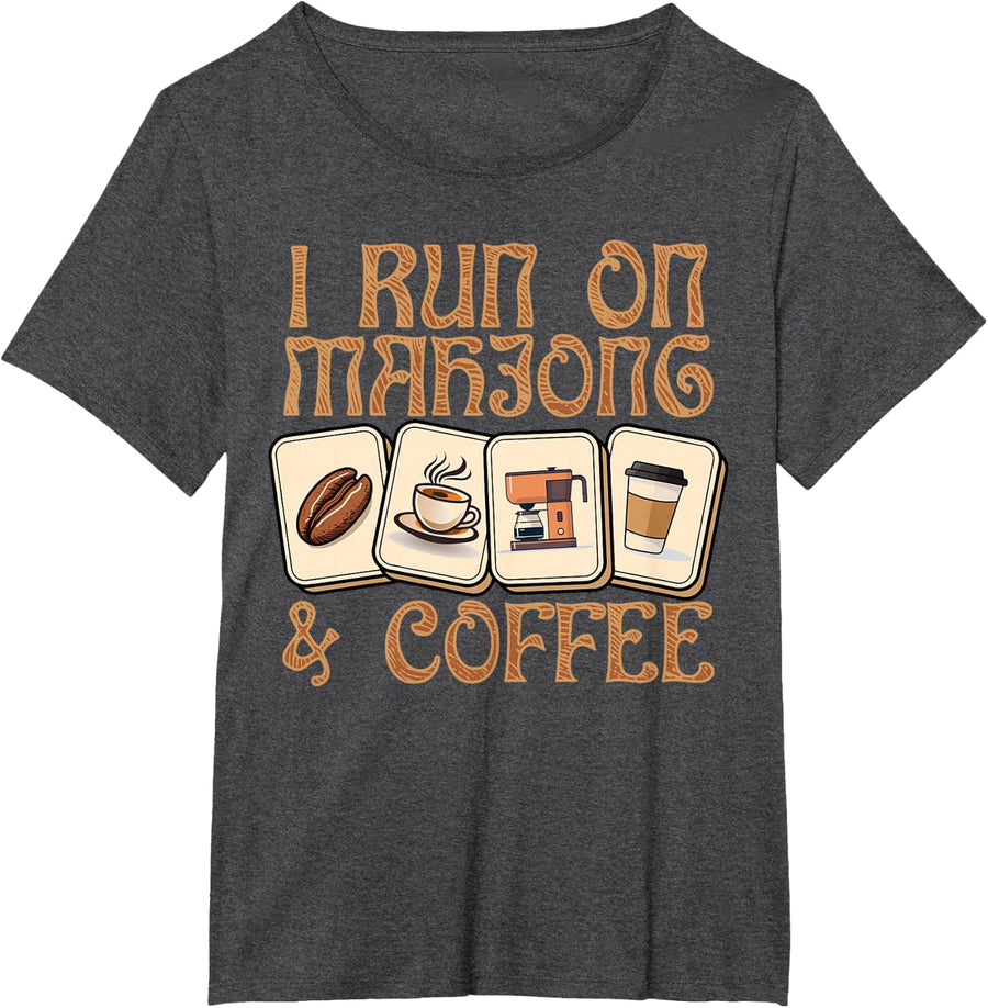 Mahjong Shirt I Run on Coffee and Mahjong T-Shirt - Dark Heather Grey