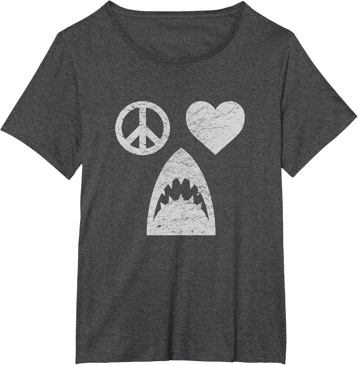 Peace Love Sharks Funny Shark Lover Quote Vintage Graphic T-Shirt - Dark Heather Grey