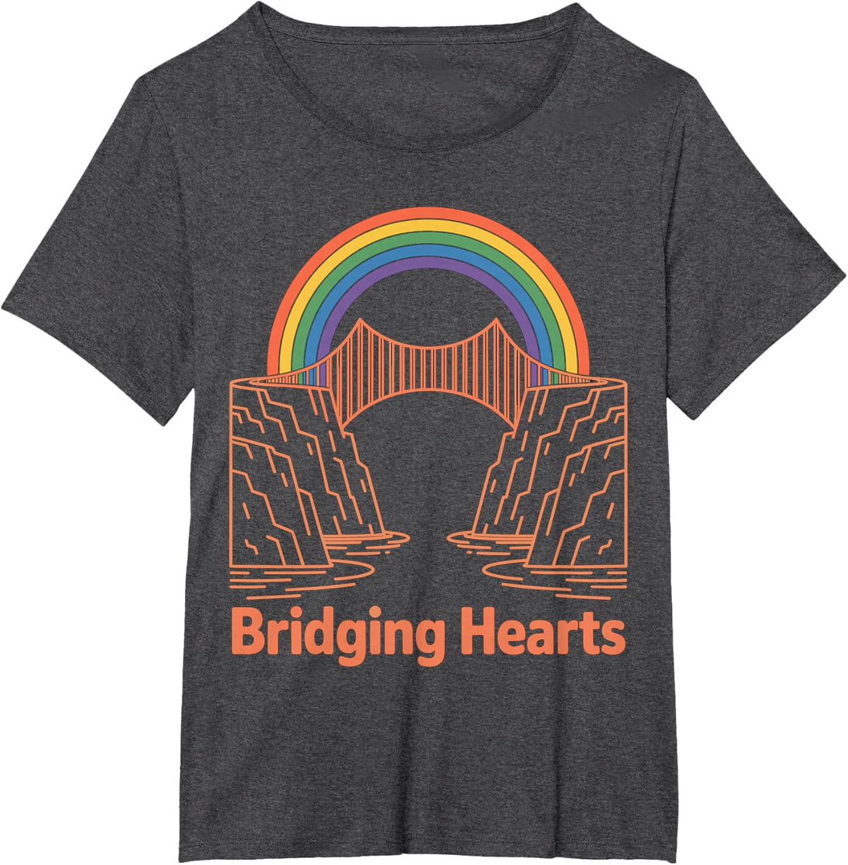 Bridging Hearts Retro Rainbow Bridge Design T-Shirt - Dark Heather Grey
