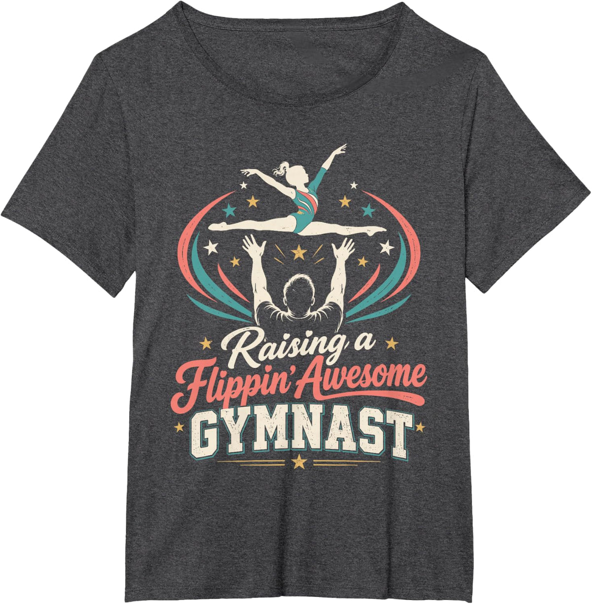 Cute Raising a Flippin' Awesome Gymnast Gymnastics Dad T-Shirt - Dark Heather Grey