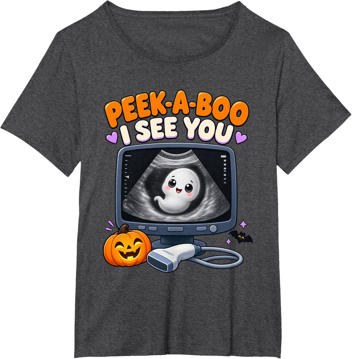 Sonographer Halloween Peek-A-Boo I See You Ultrasound T-Shirt - Dark Heather Grey