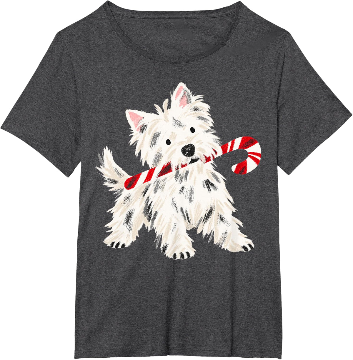 Westie Christmas Candy Cane White Terrier Dog Lover T-Shirt - Dark Heather Grey
