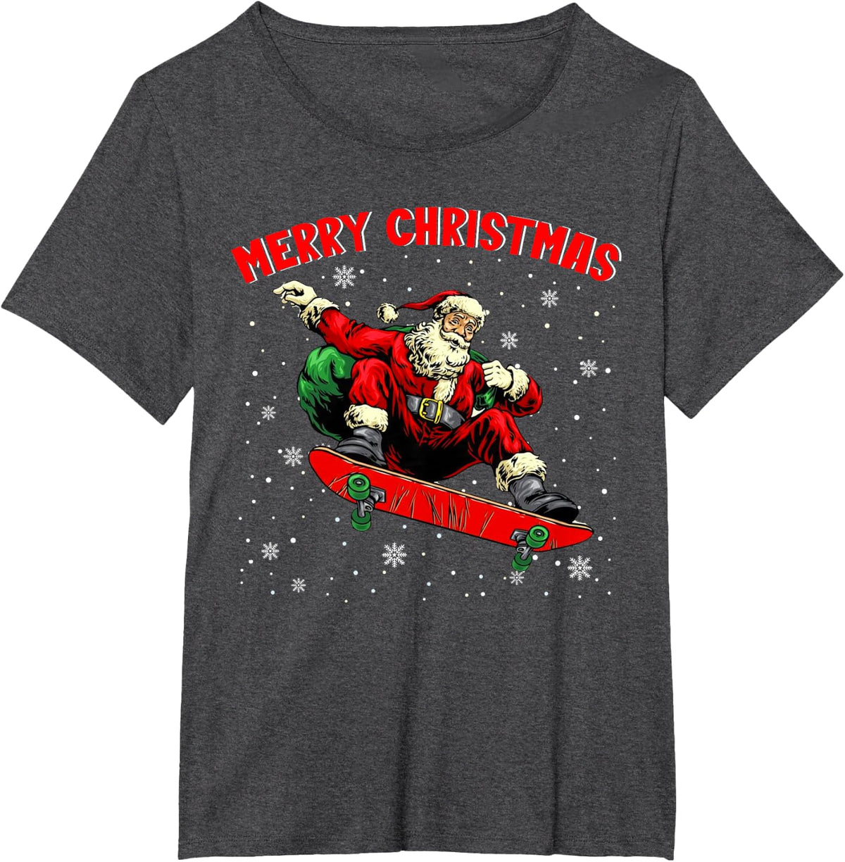 Merry Christmas Cool Christmas Santa Skateboarding Skater T-Shirt - Dark Heather Grey