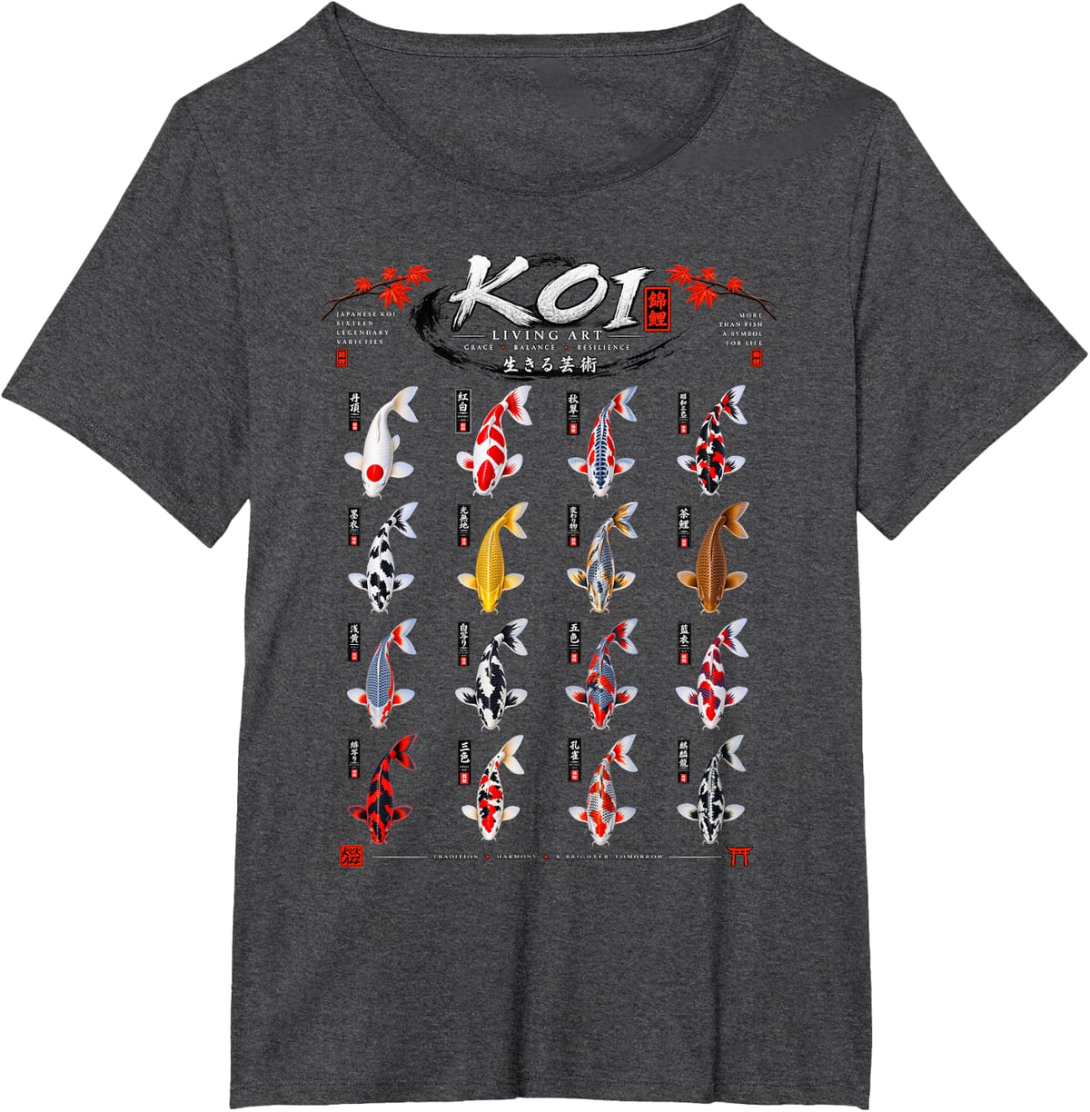 16 Koi Varieties – Collection Japanese Nishikigoi Carp T-Shirt - Dark Heather Grey