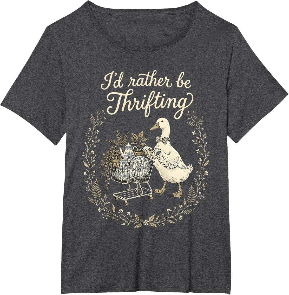 Thrift Store Duck Wreath Thrifting Thrifter T-Shirt - Dark Heather Grey