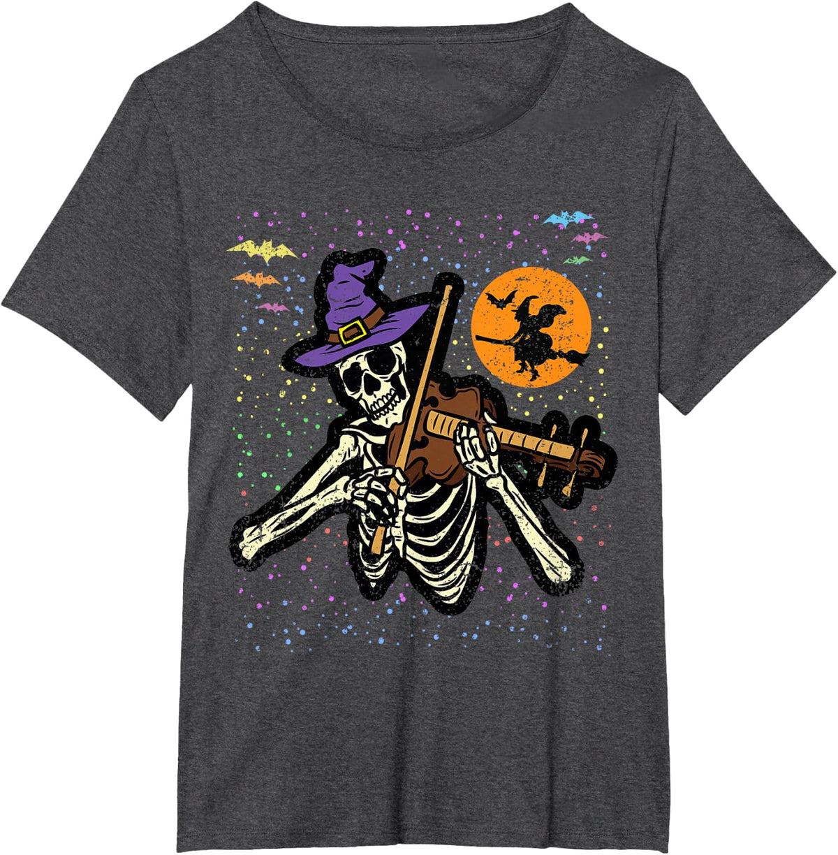 Skeleton Violin Player Halloween Costume Violinist Musician T-Shirt - Dark Heather Grey