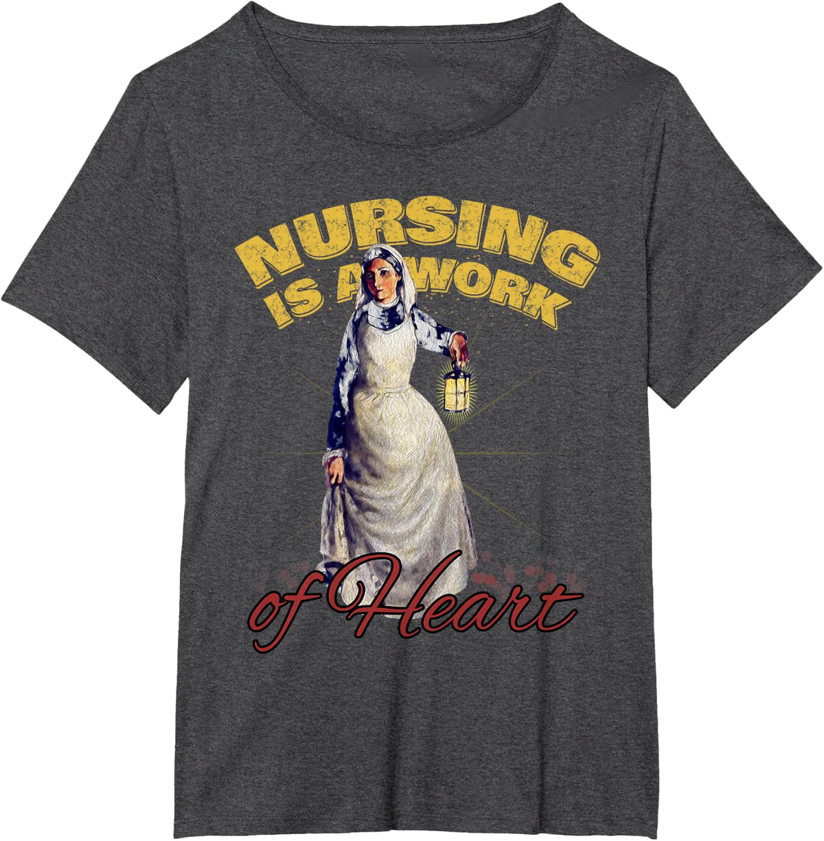 Nursing is a Work of Heart T-Shirt - Dark Heather Grey