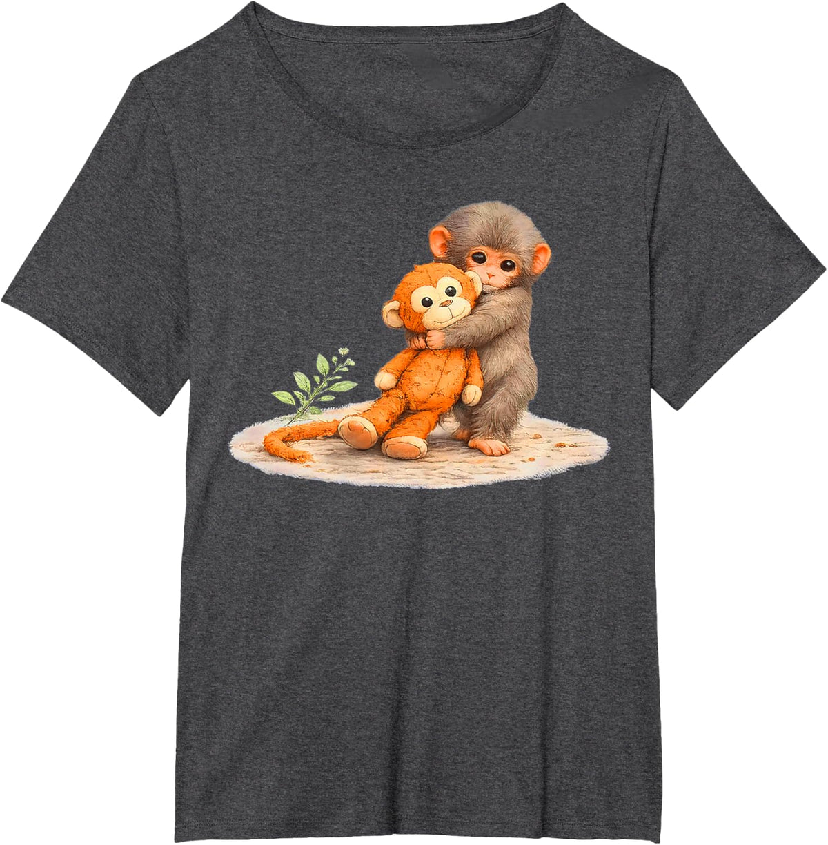 Monkey Punch, Baby Monkey Holding Plush Toy T-Shirt - Dark Heather Grey