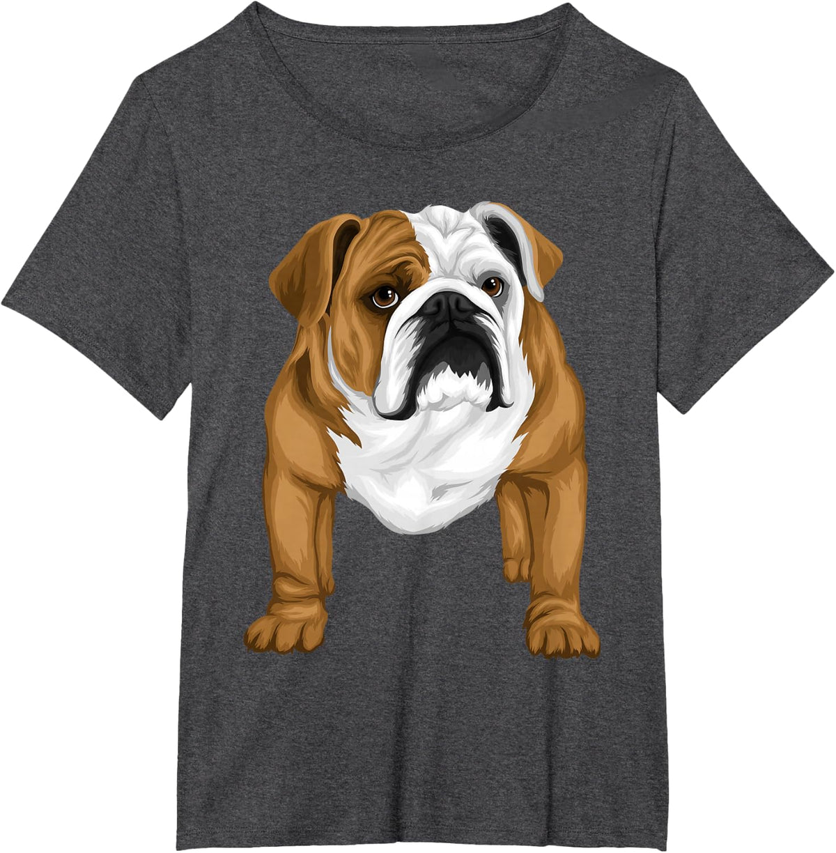 Cool Bulldog Dog Face Graphic T-Shirt - Dark Heather Grey