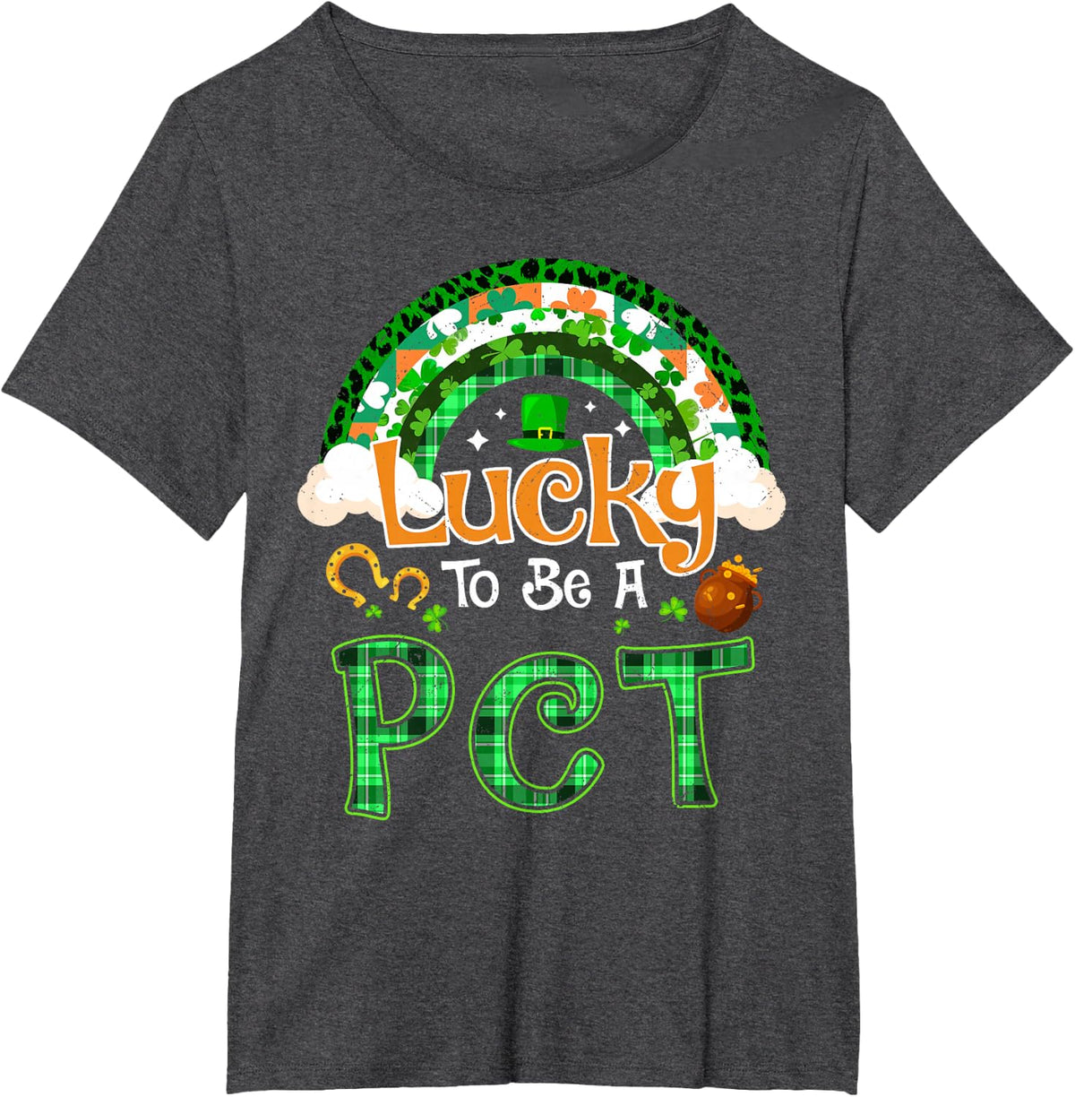 Lucky to Be PCT Shamrock Rainbow St Patricks Day T-Shirt - Dark Heather Grey