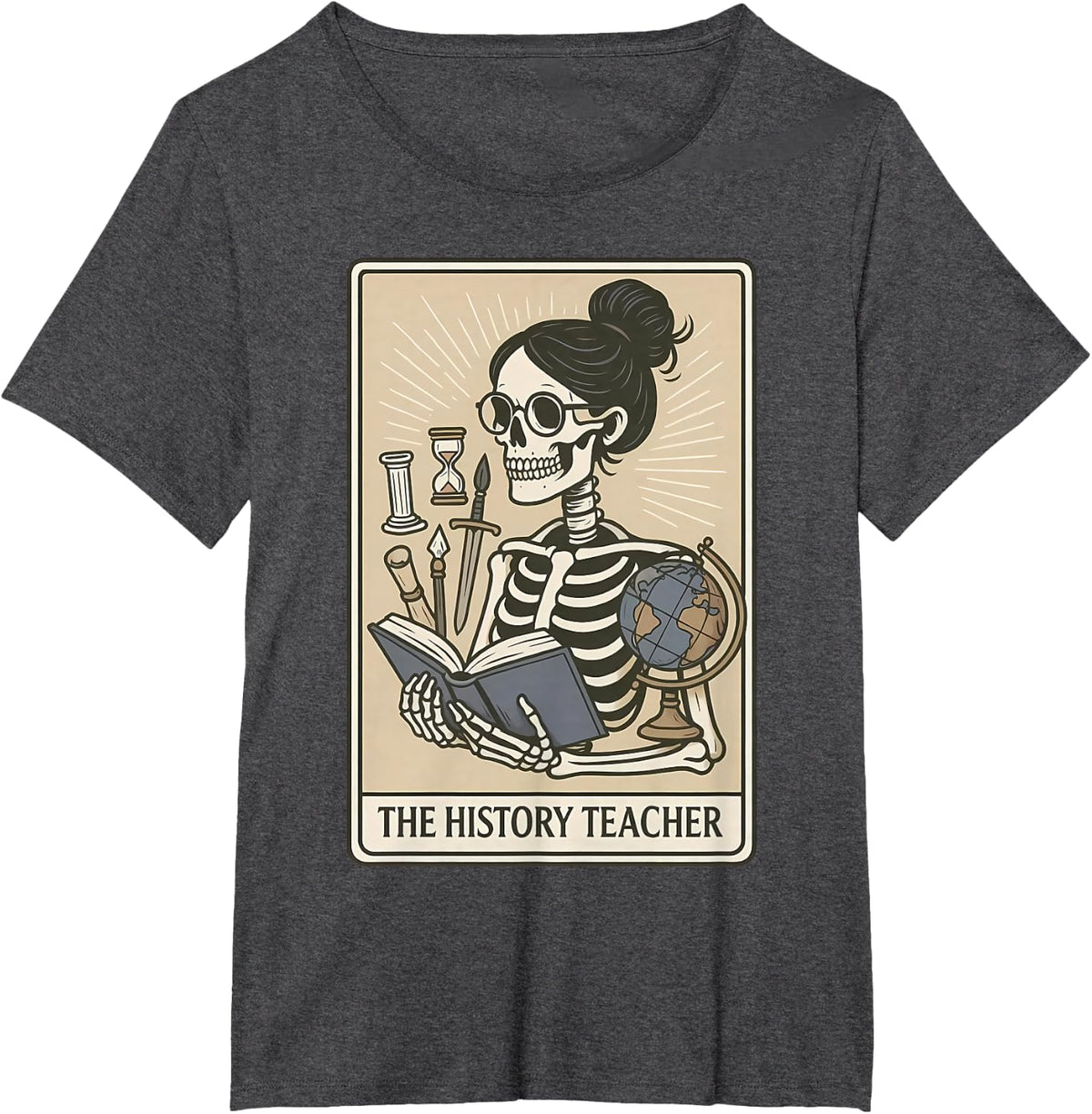 History Teacher Skeleton Tarot Card Social Studies Teaching T-Shirt - Dark Heather Grey