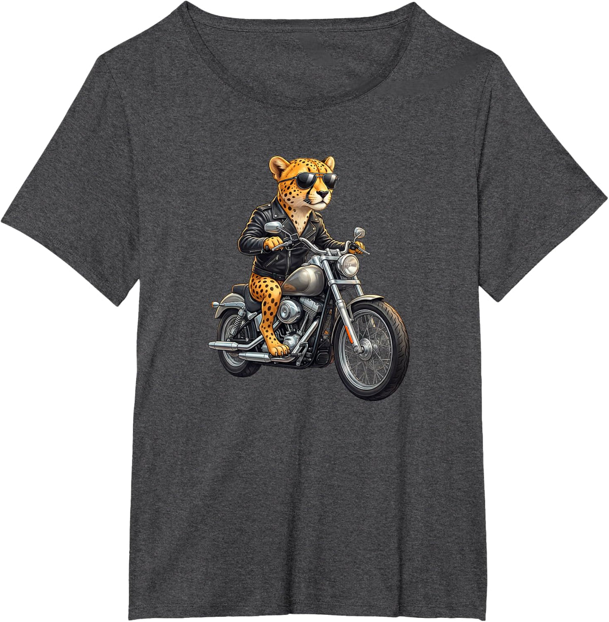Funny Cheetah Motorcycle Biker Cool Graphic T-Shirt - Dark Heather Grey