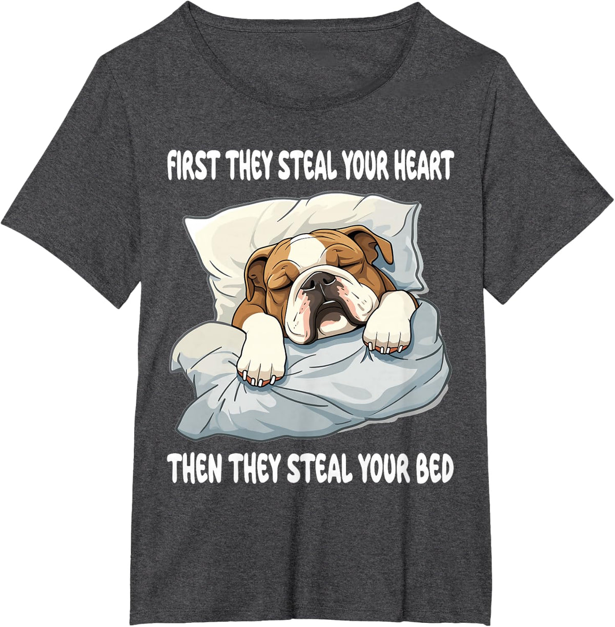 English Bulldog Sleeping Pajamas Nightgown T-Shirt - Dark Heather Grey