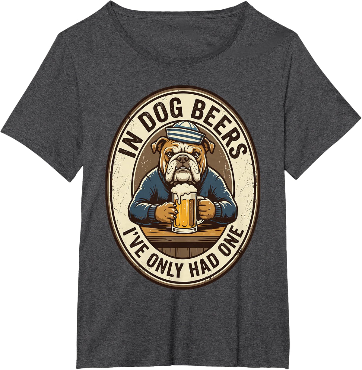 English Bulldog Beer Lover Dog Dad Vintage Brewery T-Shirt - Dark Heather Grey