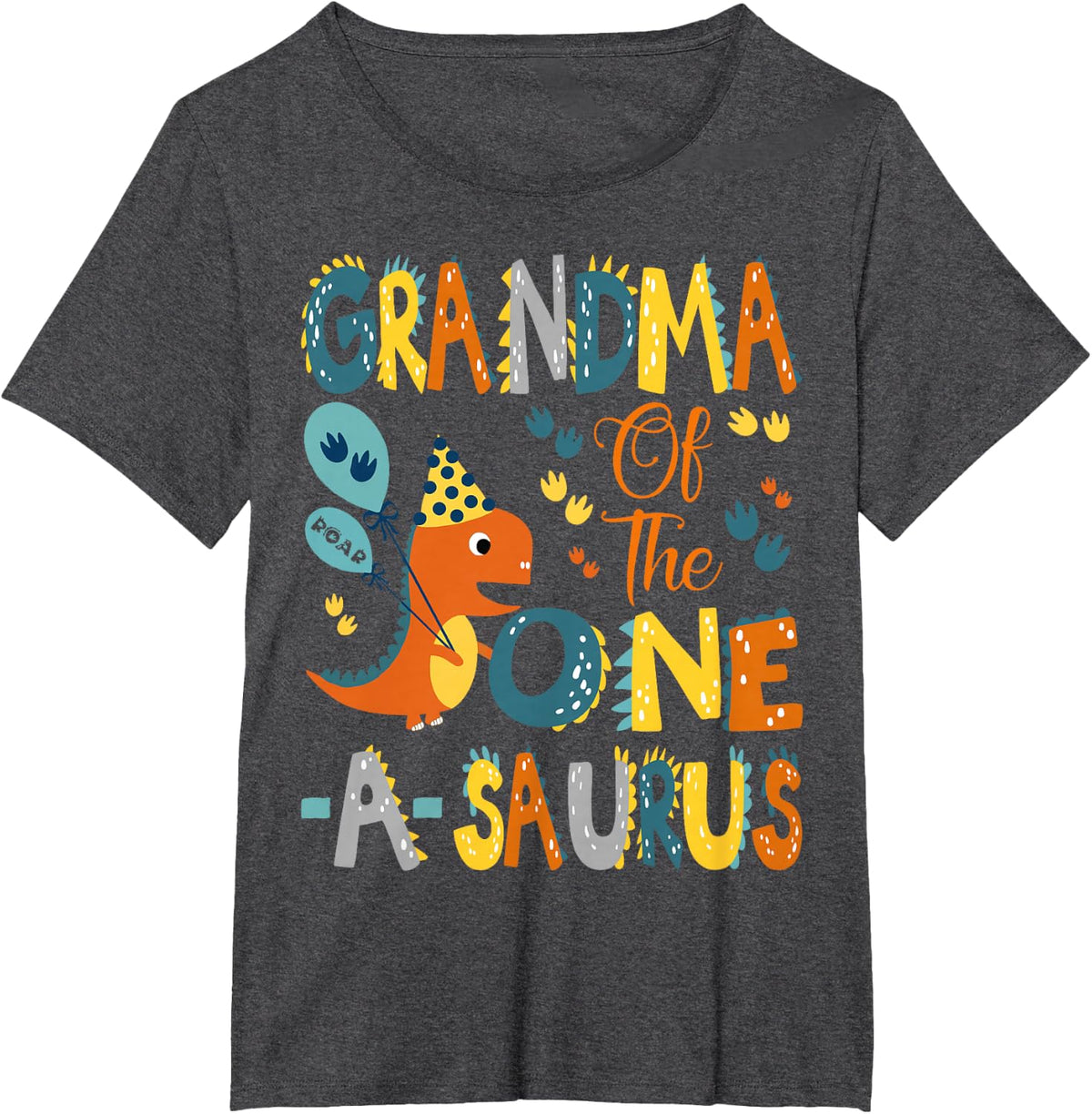 Grandma Of The One-A-Saurus 1St Birthday Dinosaur Party Unisex-Adults, Unisex-Kids Black Short Sleeve T-Shirt - Dark Heather