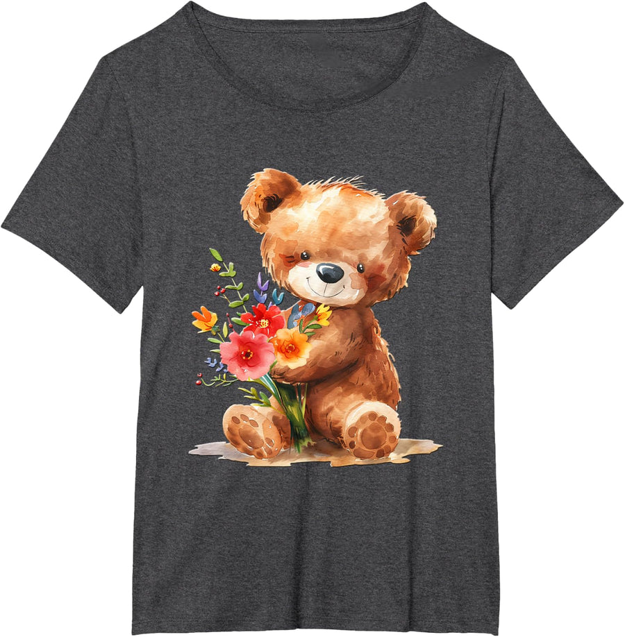 Baby Bear with Flowers Cute Lil Bears snugglebear Daughter T-Shirt - Dark Heather Grey