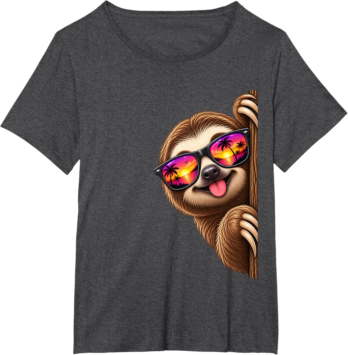 Sloth Peeking Wildlife Animal Nature T-Shirt - Dark Heather Grey