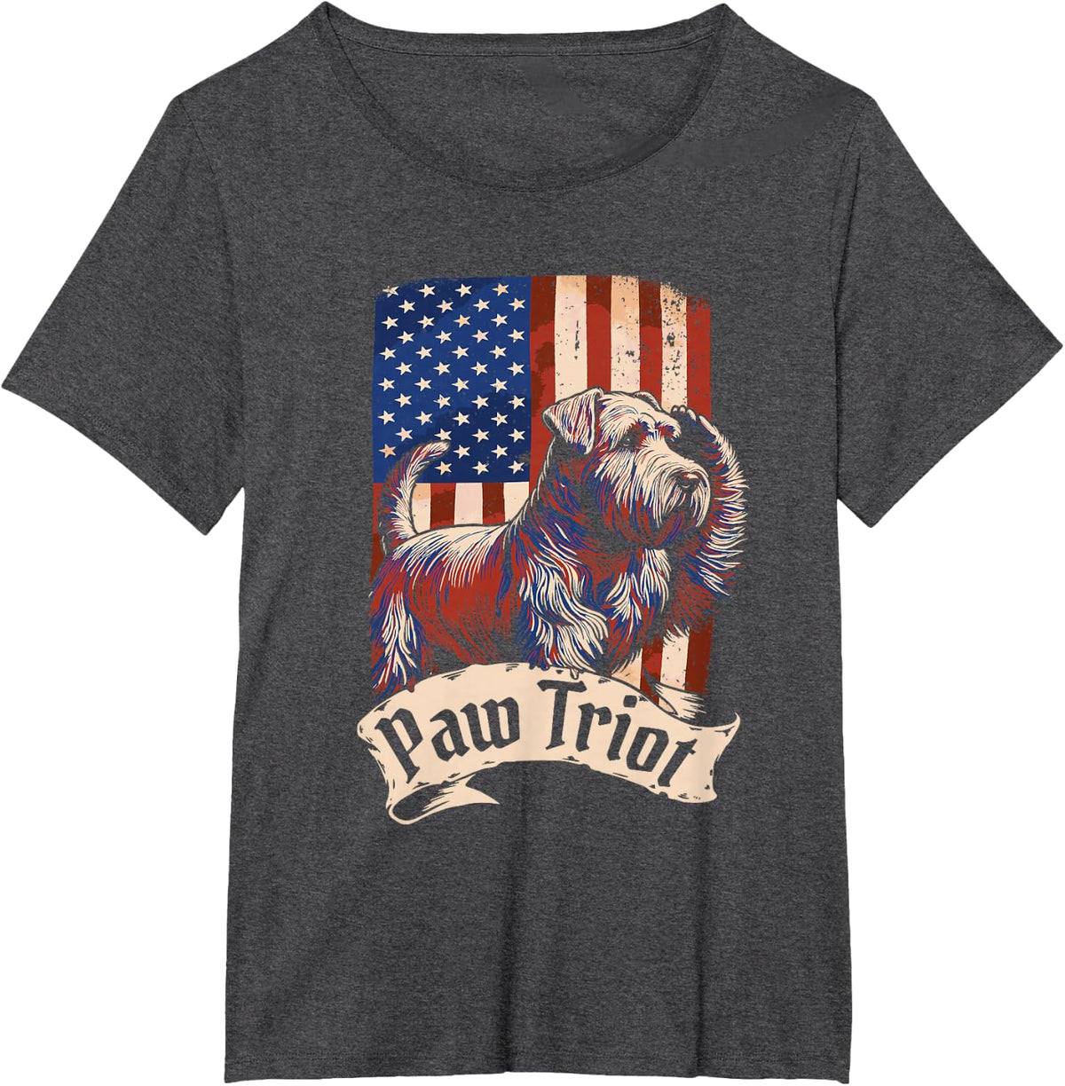 Wheaten Terrier Us Flag - Pet Dog Breed Pawtriot T-Shirt - Dark Heather Grey