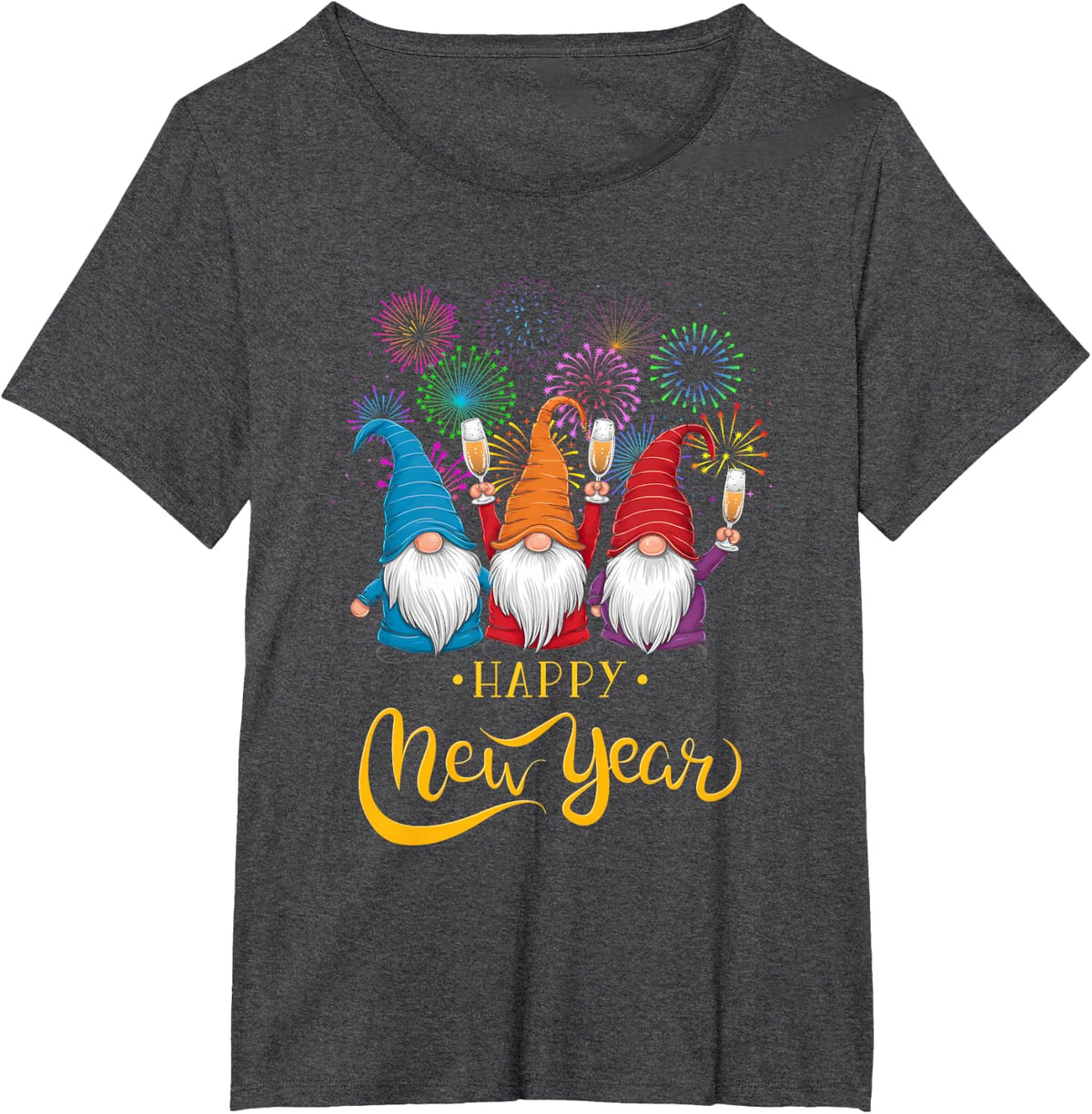 Happy New Year 2025 Gnomes Family Party New Years Eve T-Shirt - Dark Heather Grey