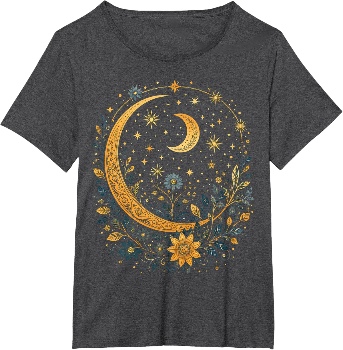 Mystic Sun and Moon Celestial Boho Moon Astrology T-Shirt - Dark Heather Grey