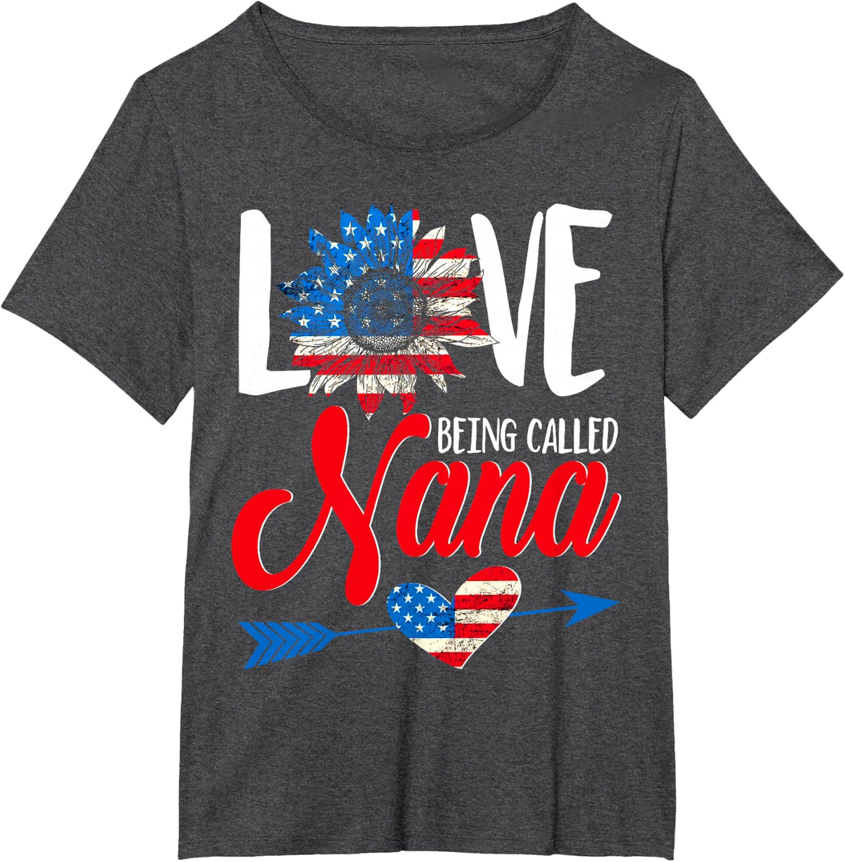 I Love Being Called Nana Sunflower American Flag July 4th T-Shirt - Dark Heather Grey