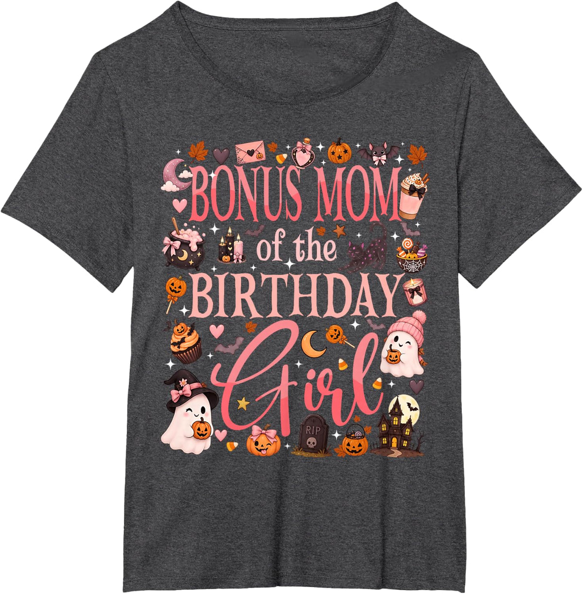 Bonus Mom of The Birthday Girl First Birthday Halloween T-Shirt - Dark Heather Grey