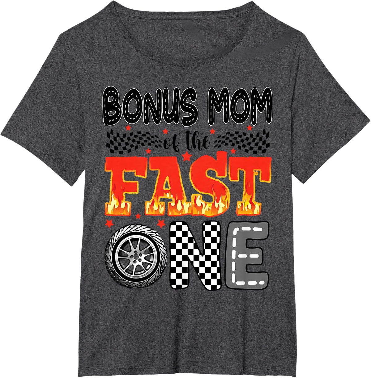 Bonus Mom of The Fast One Racing Car 1st Birthday Boy T-Shirt - Dark Heather Grey