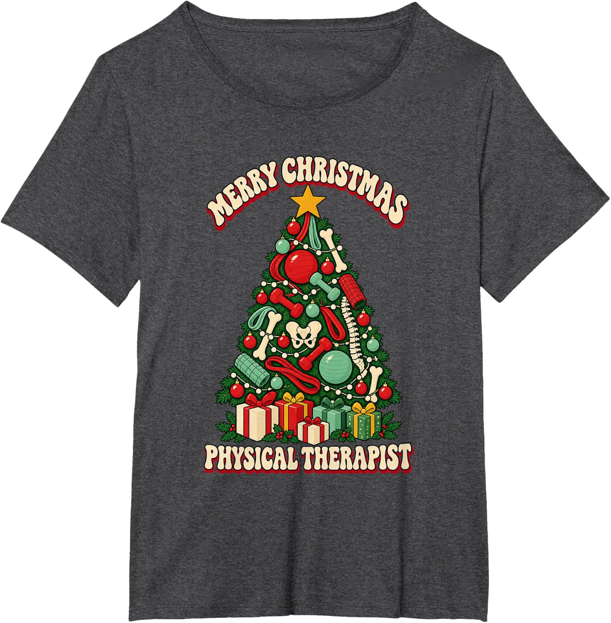 Christmas Physical Therapist Christmas Tree T-Shirt - Dark Heather Grey