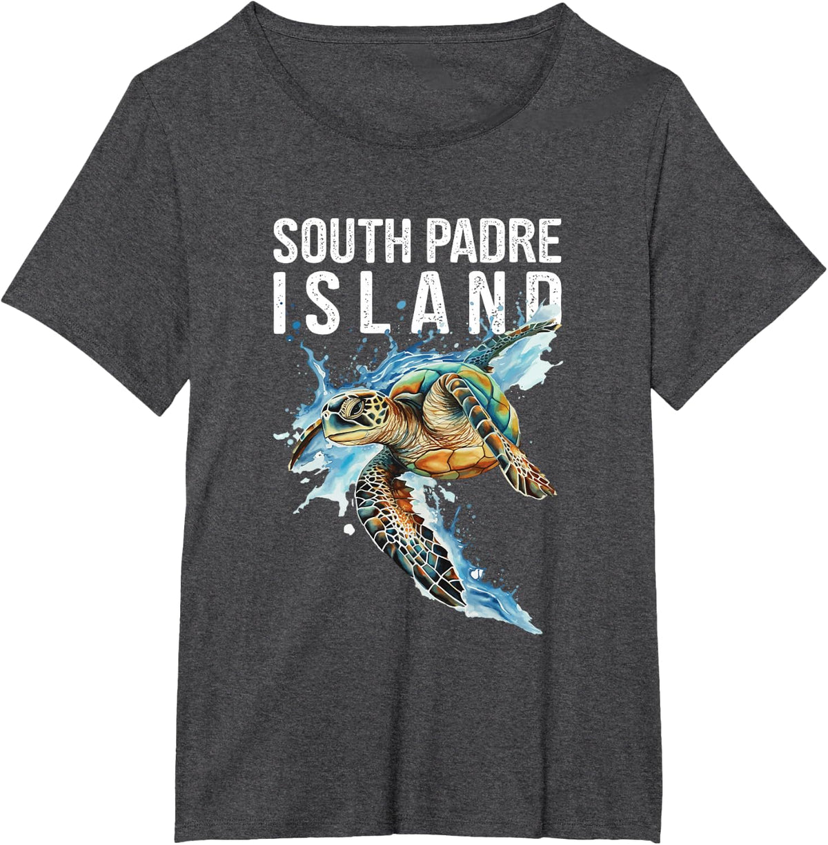 South Padre Island Texas Souvenir Watercolor Sea Turtle T-Shirt - Dark Heather Grey