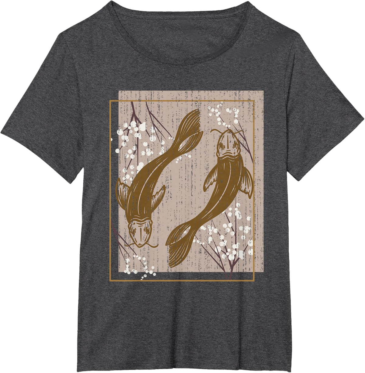 Vintage Cherry Blossom Japanese Taisho Sanke Koi Carp T-Shirt - Dark Heather Grey