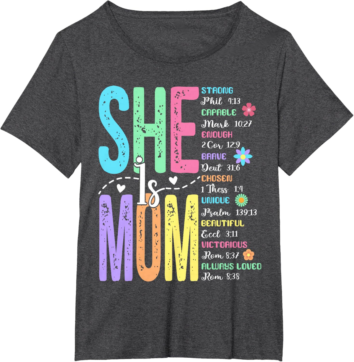 Religious Mama She Is Mom Bible Verse Christian Mothers Day T-Shirt - Dark Heather Grey