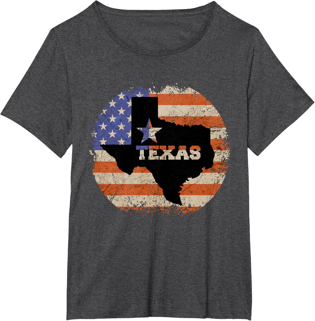 Texas Map Retro Grunge Patriotic American US Flag T-Shirt - Dark Heather Grey