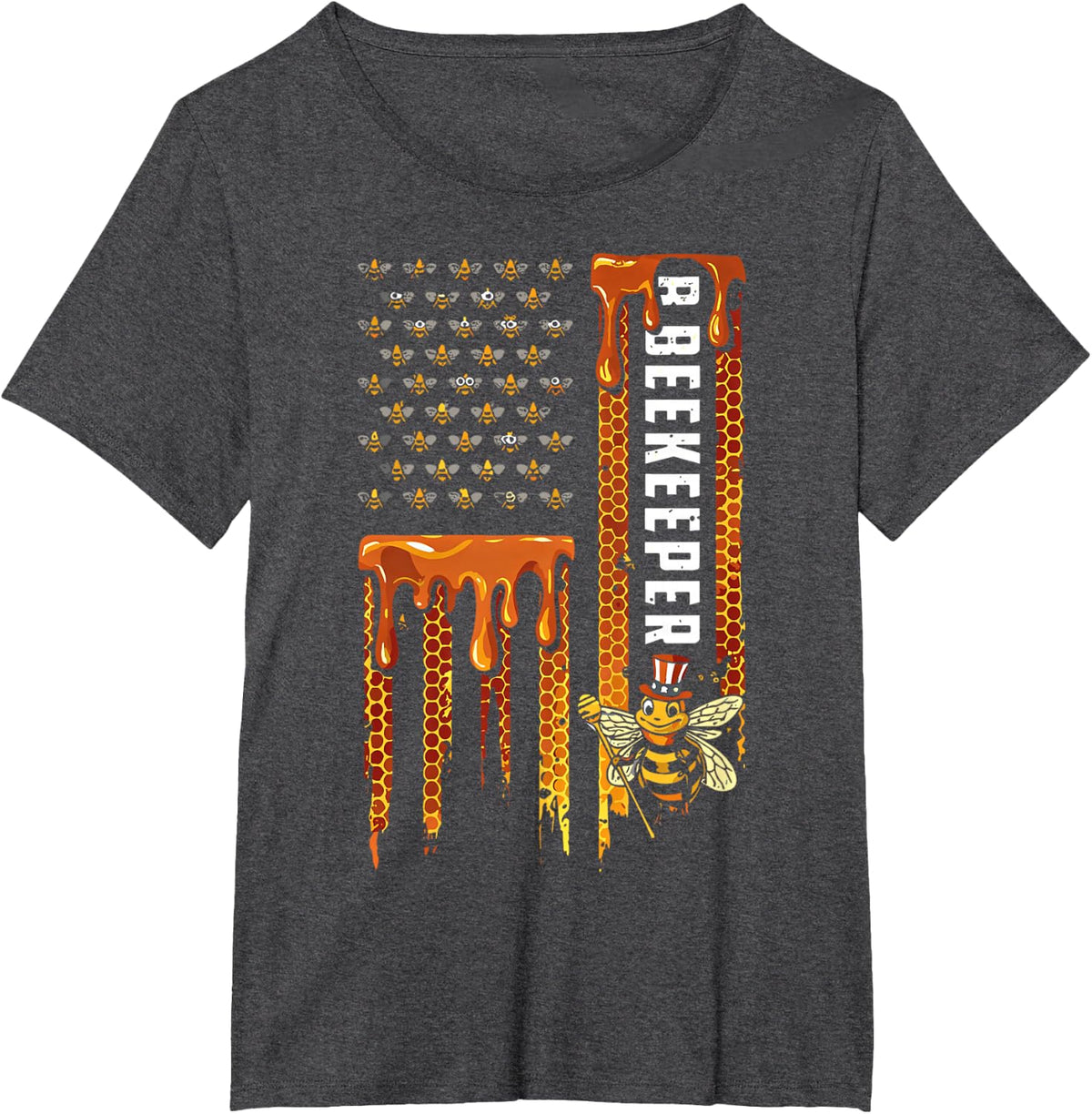 American Flag Honey Beekeeping Bees USA Beekeeper T-Shirt - Dark Heather Grey
