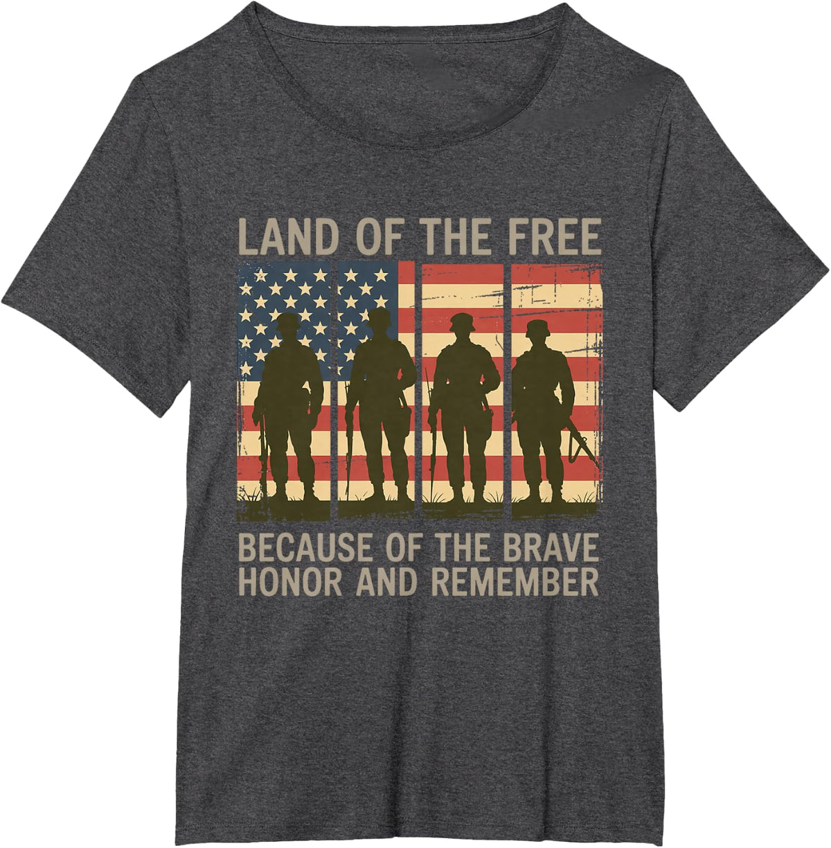 Land Of The Free Because Of The Brave Honor And Remember T-Shirt - Dark Heather Grey