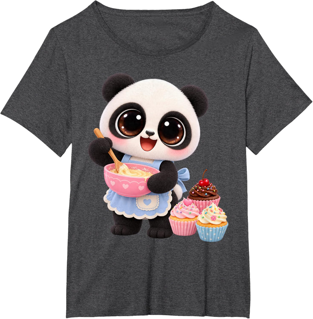 Adorable Baking Panda Funny Cupcake Lover Gift T-Shirt - Dark Heather Grey