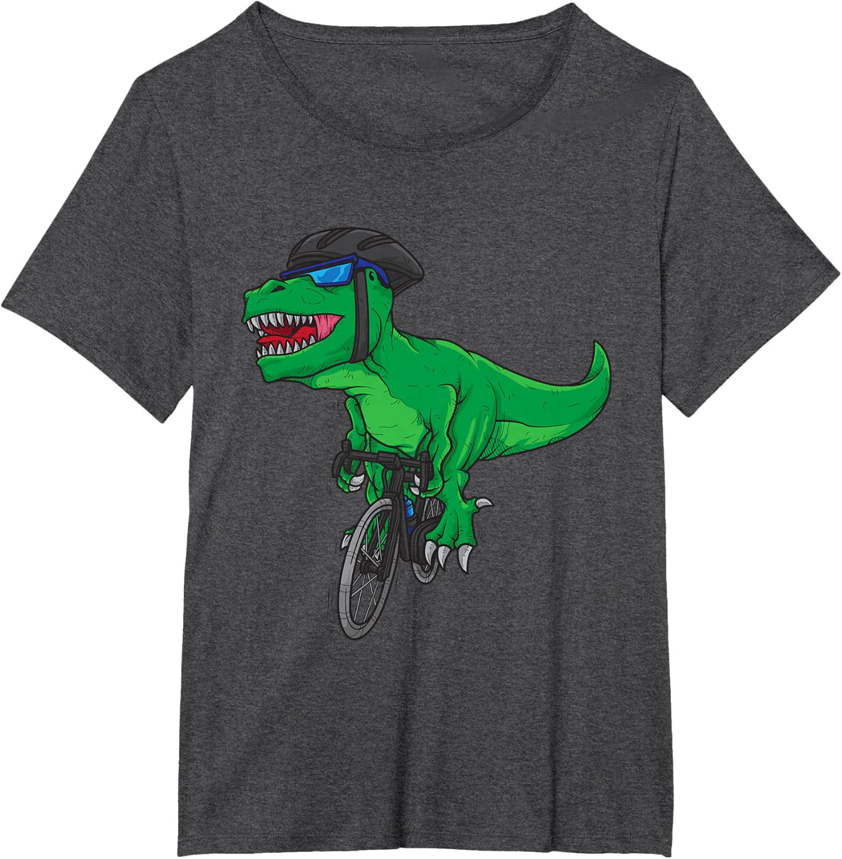 Cycling T-rex Dinosaur Shirt Cyclist Gift T-Shirt - Dark Heather Grey